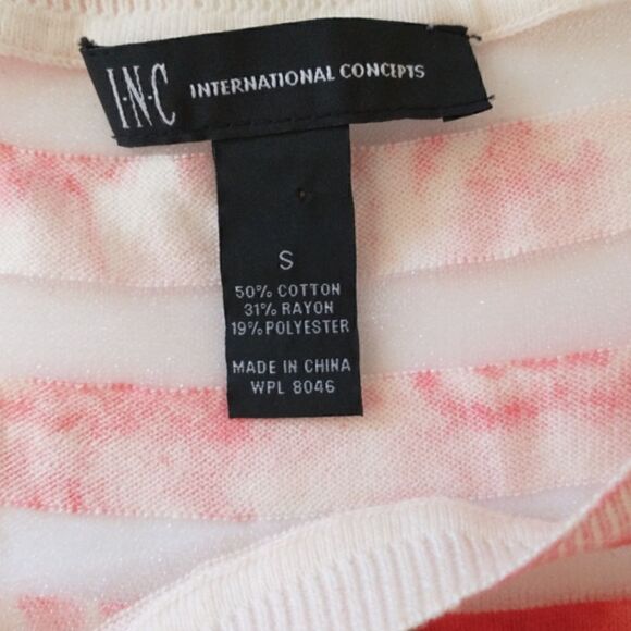 Red White Striped Top Small Mesh Sheer Stripes Tie Dye Lightweight Knit Pullover - Picture 11 of 16